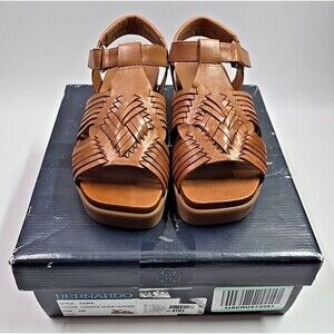 Bernardo Chunky Sandals Cora Luggage Glove Leather Brown Woven Ankle Strap 6 NEW